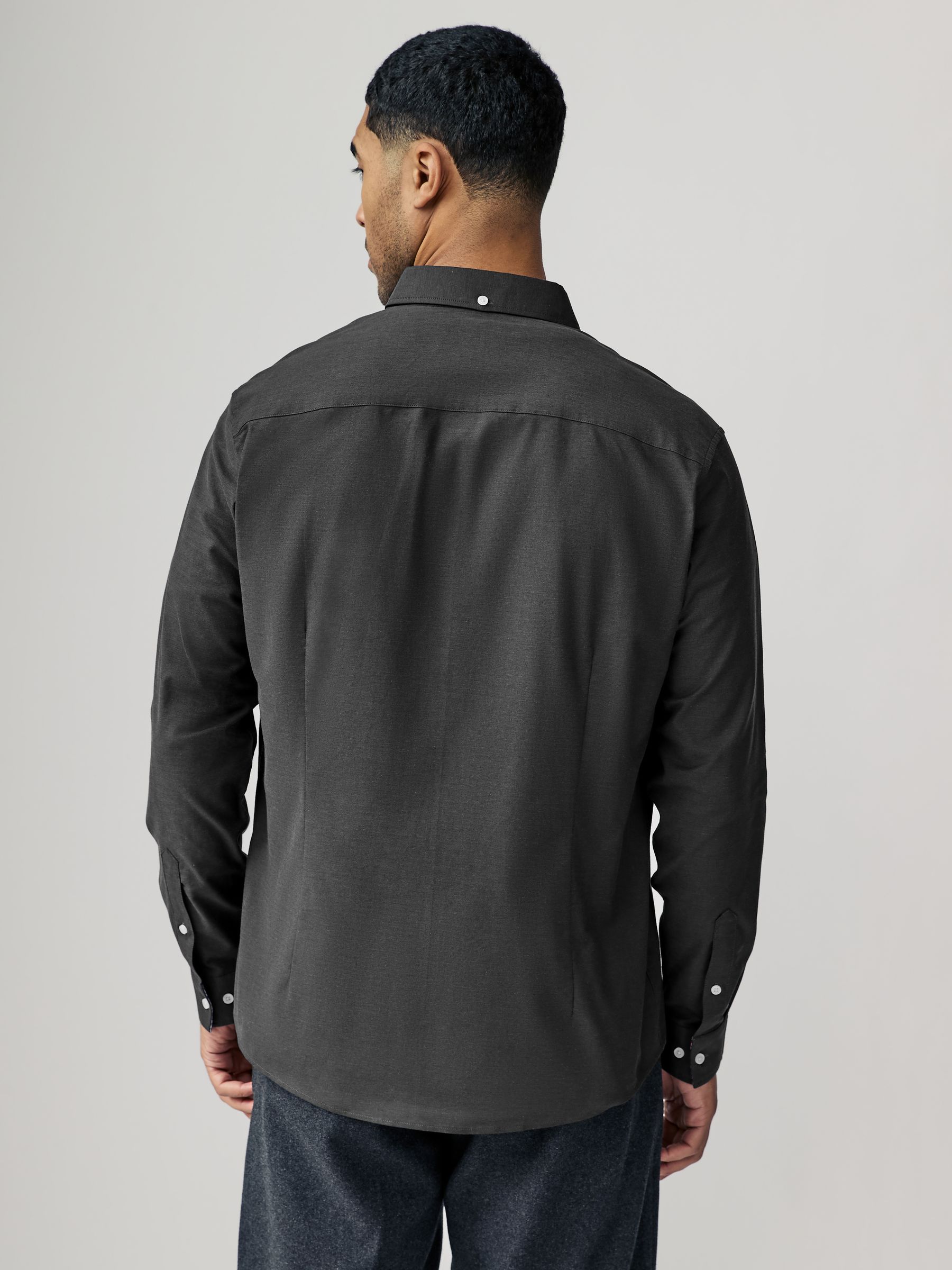 Antraciet - Oxford-stretchoverhemd met lange mouwen