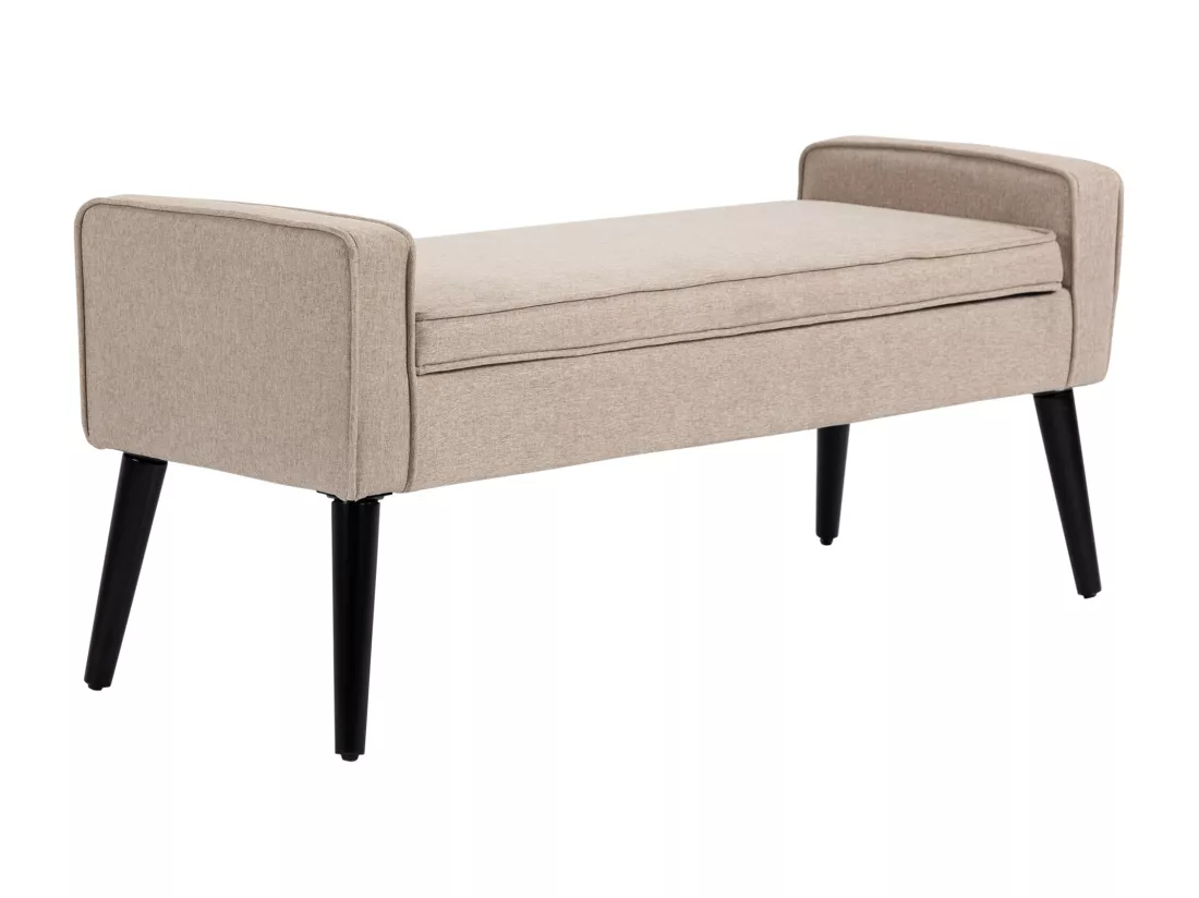 Banquette coffre de rangement 2 en 1 style contemporain pieds effilés bois d'hévéa noir aspect lin beige