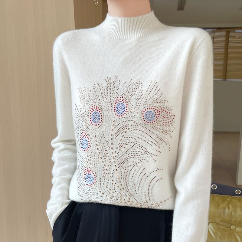 Weelop - Top met lange mouwen en nephals en strass steentjes