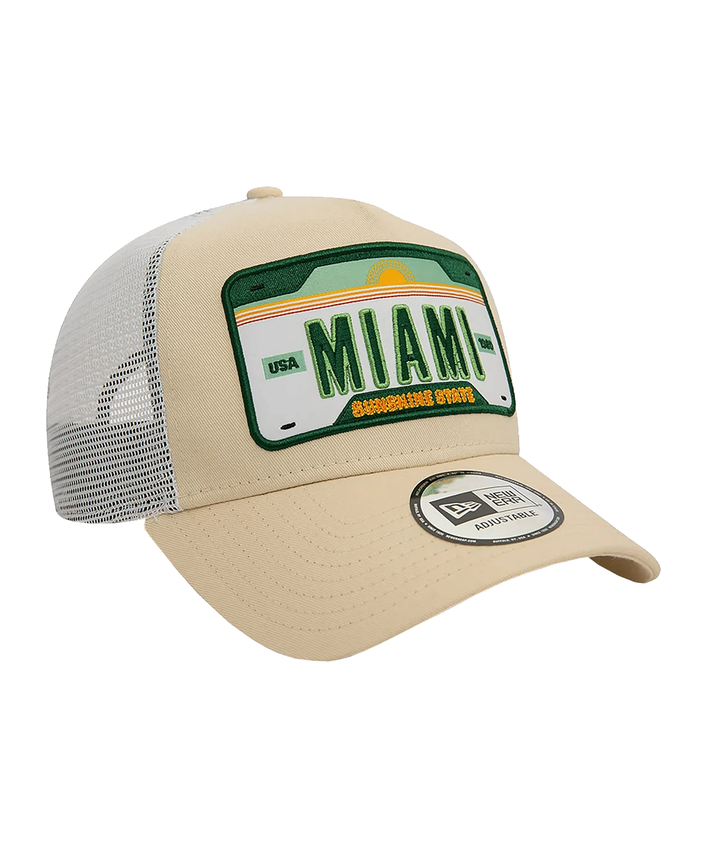 New Era Miami Plate Trucker Cap Beige