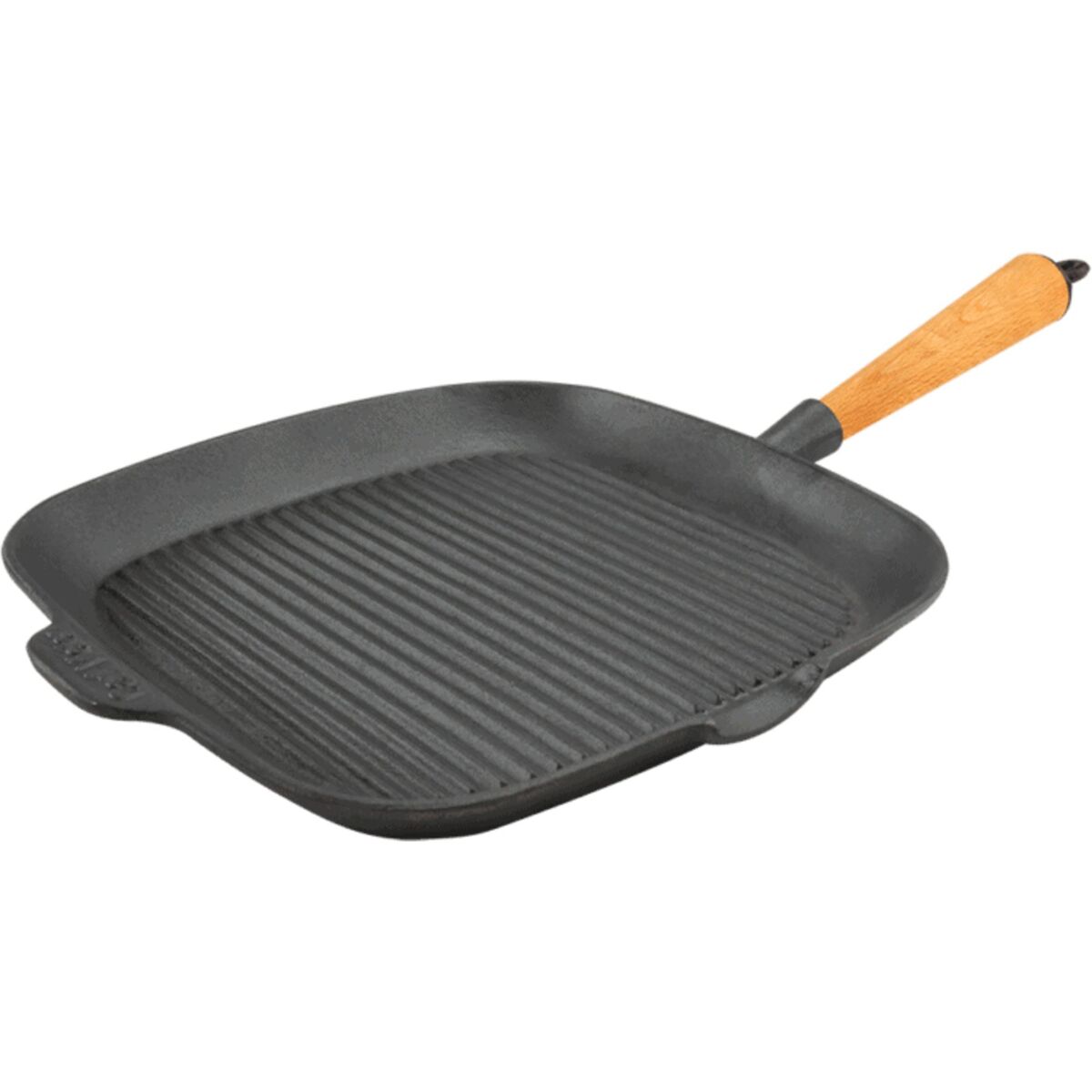 Firkantet grillpanne i støpejern 28 cm med høye kanter, bøketre