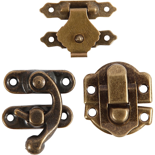 Minibeslag, antikk gull, str. 16x19-21,5x31 mm, 15 sett/ 1 pk.