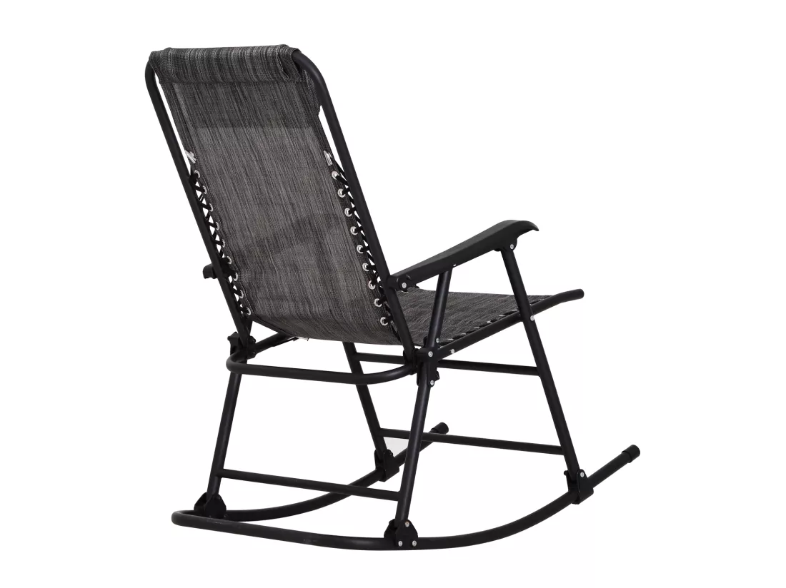 Fauteuil à bascule rocking chair pliable de jardin dim. 94L x 64l x 110H cm acier époxy textilène gris chiné