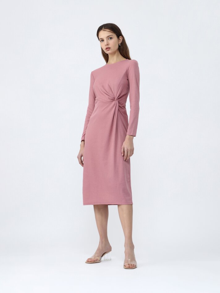 Vestido midi com nó - Rosa