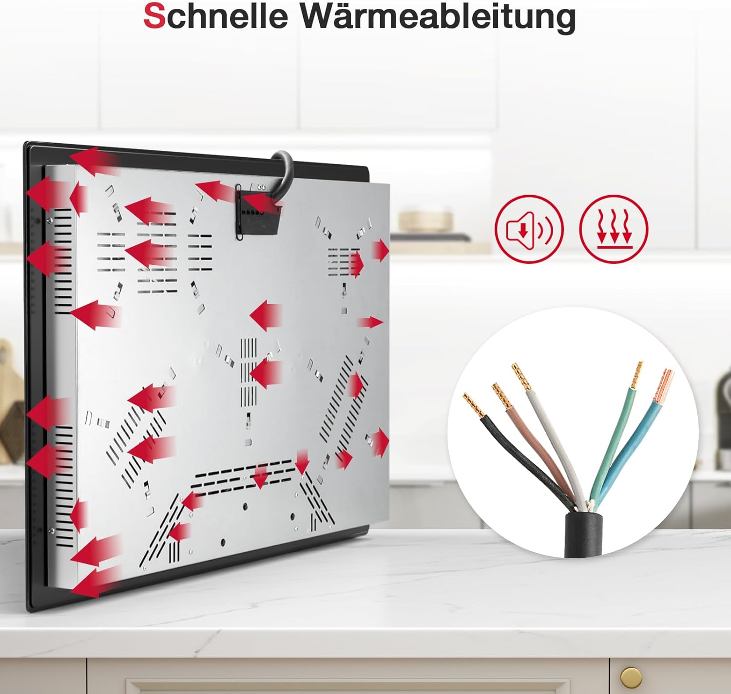 Glaskeramikkochfeld, Cerankochfeld 5 Platten 77cm, Kochfelder 8600W, 9 Stufen, Touch-Bedienung je Zone, Automatische Abschaltung, Glaskeramik Kochfeld für Alle Töpfe und Pfannen Geeignet