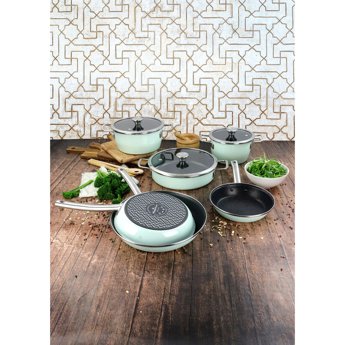 Batterie de Cuisine à Induction 9 Pièces Antiadhésif sans PFOA Design
