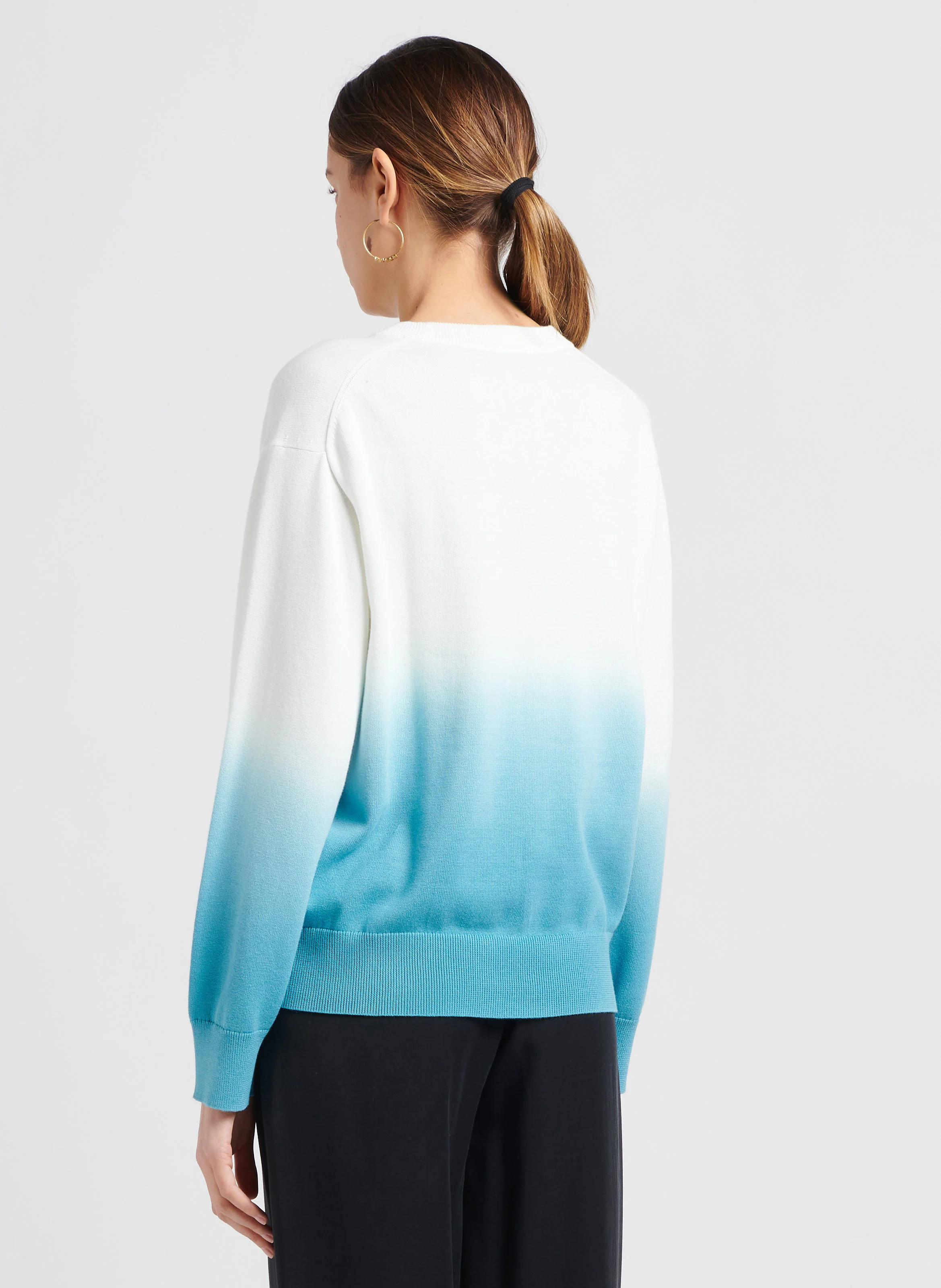 Pull col rond dégradé fondu en coton| Bleu