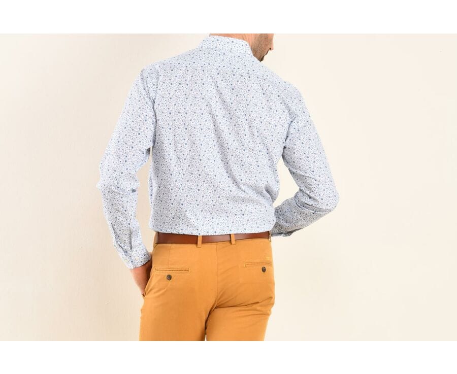 Chemise imprimée blanche à fleurs bleues - Col français - FIDÉLIAS