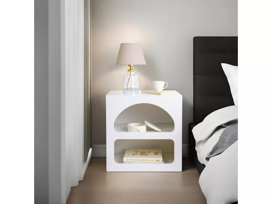 Table de chevet avec niches blanc AMAL
