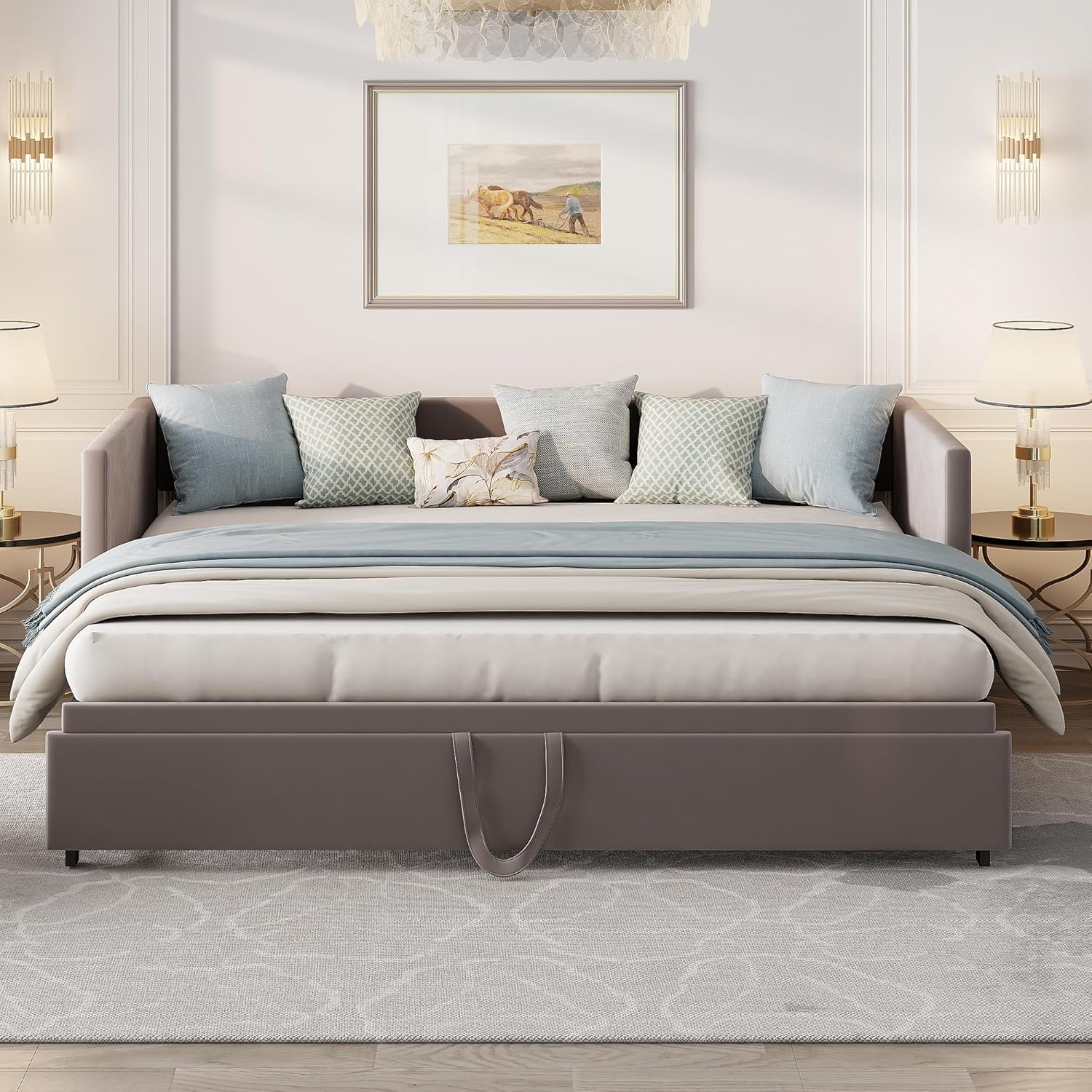 Schlafsofa 200cm Breit, Schlafcouch Ausziehbar, Schrankbett mit Sofa, Murphy Bed 90/180 x 200 cm, Polsterbett Tagesbett Ausziehbar mit Lattenrost, Doppelbett, Samtstoff, ohne Matratze (Grau)