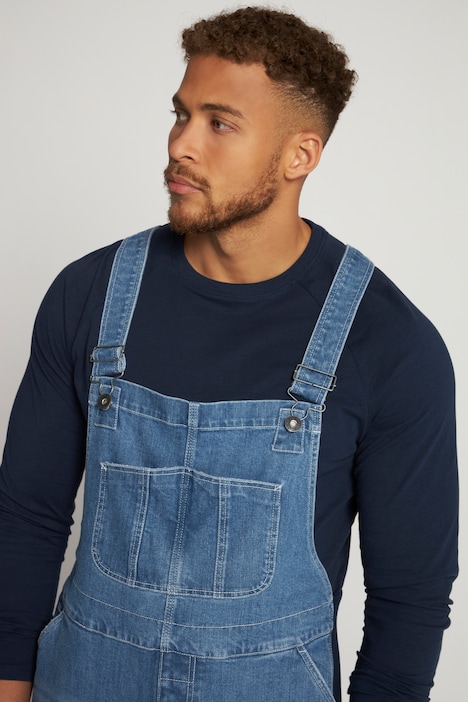 Latzhose, Workwear, Jeans, viele Taschen, Elastikeinsätze, Relaxed Fit