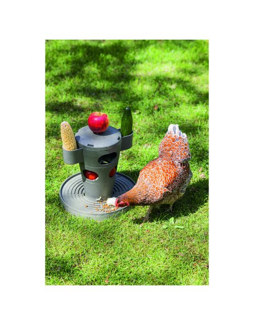 Beeztees Snacktoren - Kippenspeeltje - 30x30x32.5 cm Grijs Groen
