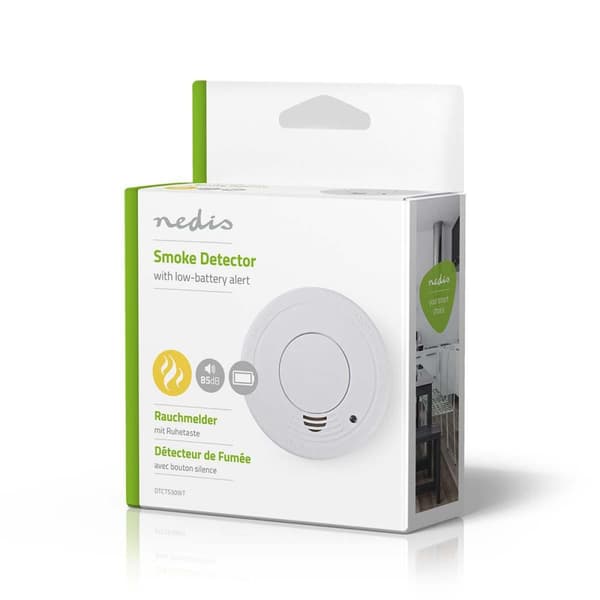 Nedis Røykvarsler | Batteri drevet | batteritid opp til: 1 år | EN 14604 | Med pause knapp | Med test knapp | 85 dB | ABS | Hvit
