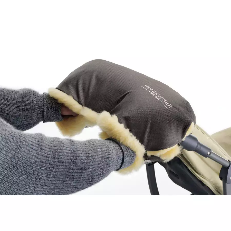 Hofbrucker LammfellhandWärmer für Kinderwagen Lammfell Handmuff Hergestellt in Deutschland Schwarz meliert