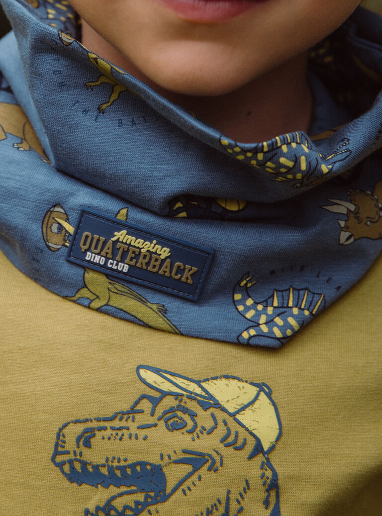 Snood bleu ardoise à imprimé dinosaures