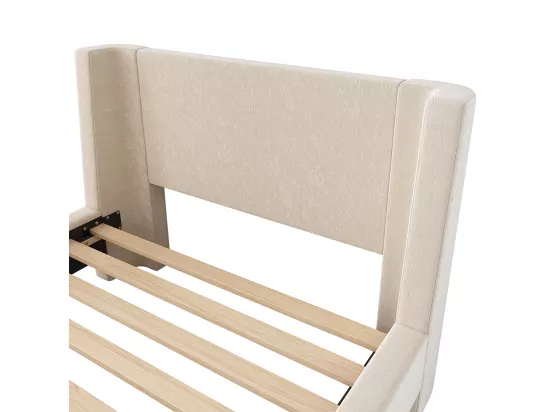 Lit d'enfant Lit rembourré,lit simple Lit traîneau , 90 x 200 cm, Pour garçons & filles, Beige, Sans matelas