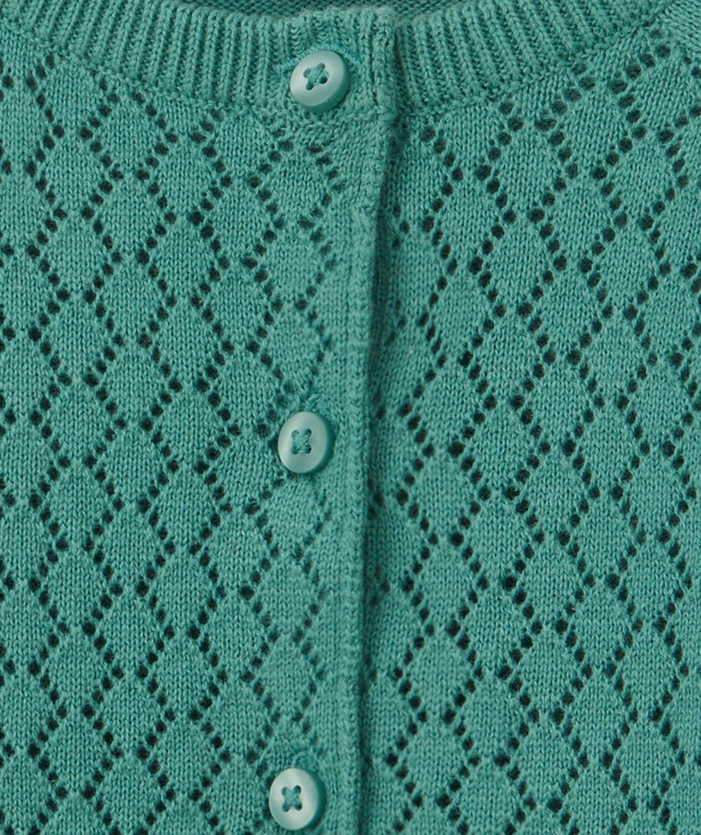 CARDIGAN BÉBÉ FILLE VERT EN COTON AJOURÉ