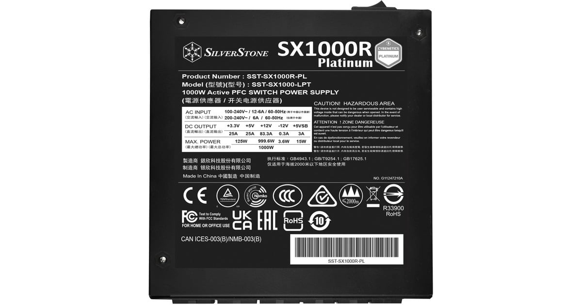 SilverStoneSST-SX1000R-PL, modulaire 1000 watt voeding   (Zwart, 4x PCIe)