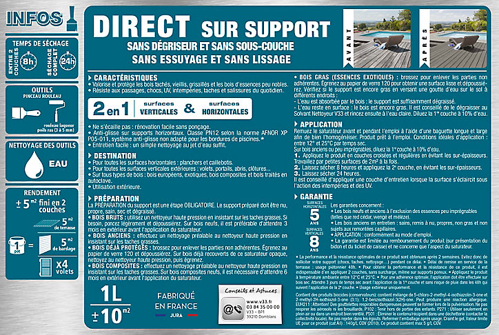 Saturateur extérieur terrasses et bardages Chêne carbone V33 1L
