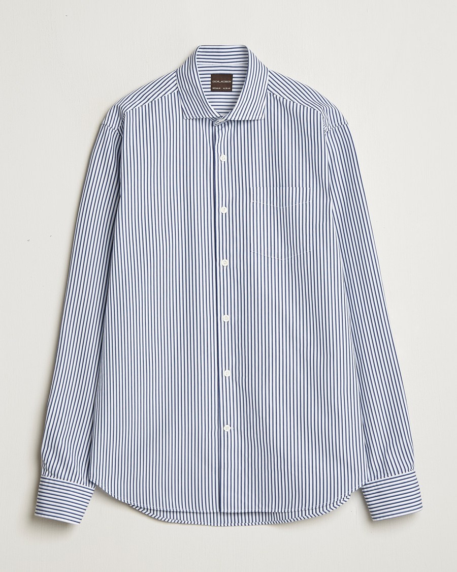 Oscar Jacobson Wide Spread Washed Stripe Shirt White/Blue