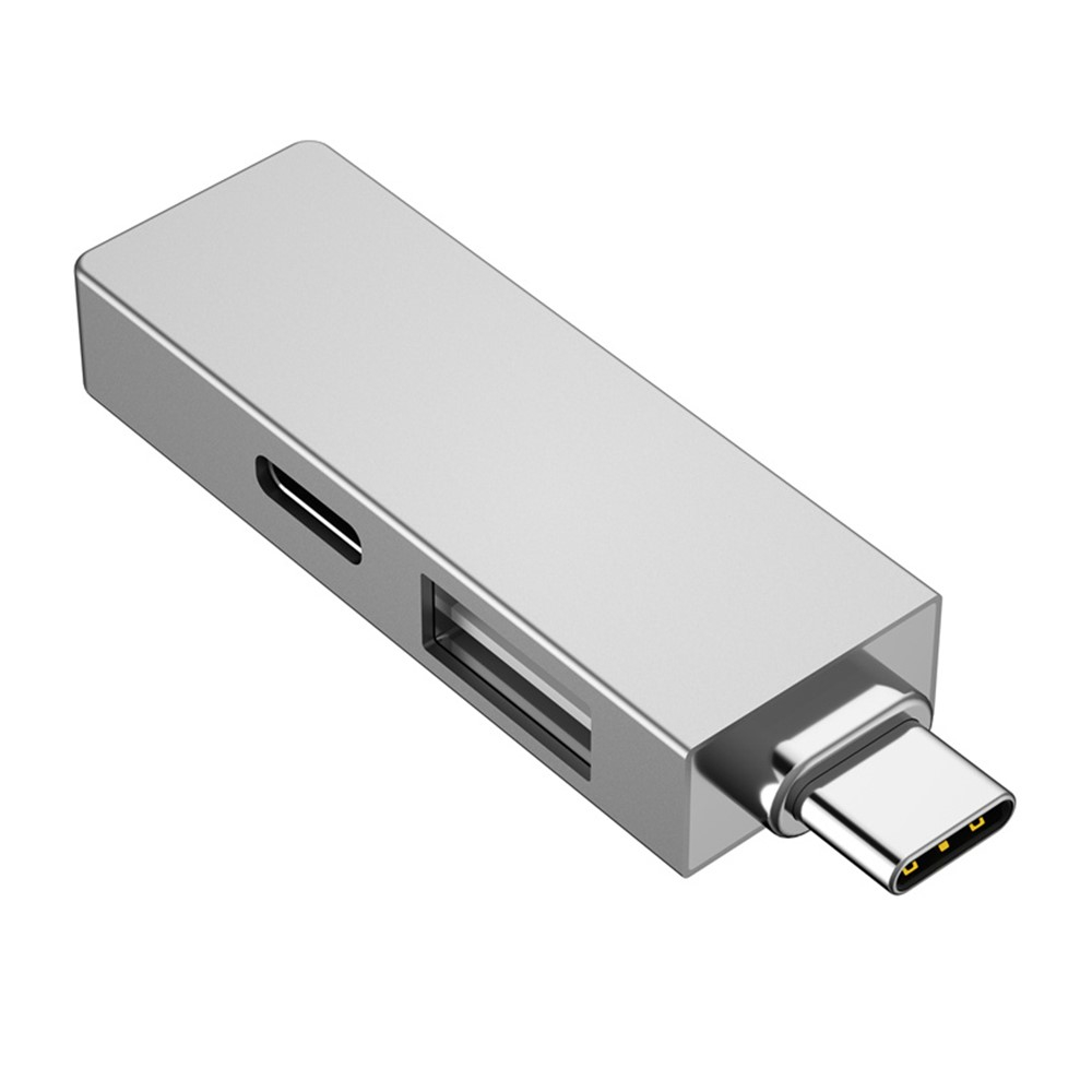 USB C (m) Multiport Adapter mit 2x USB 2.0/3.0 (w) und 1x USB C (w) - Silber