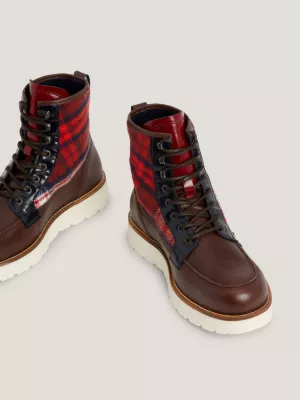 Botas de amarrar com estampa xadrez mesclada