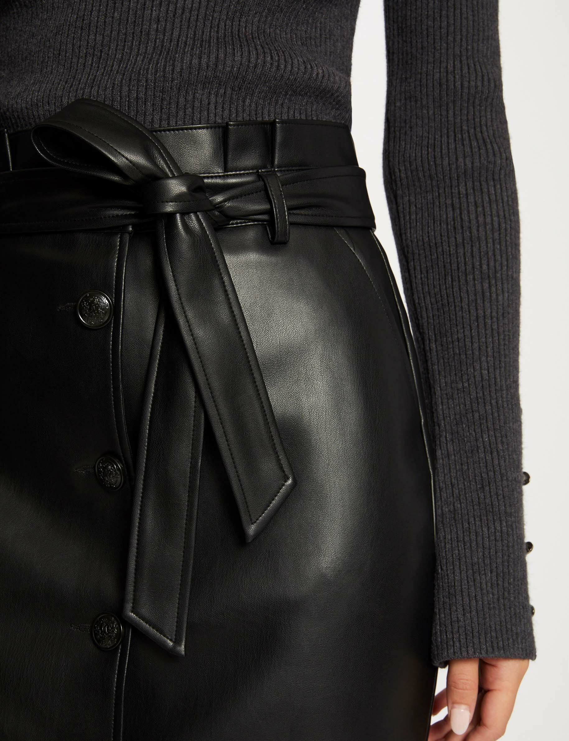 Jupe droite ceinturée simili cuir noir femme - noir