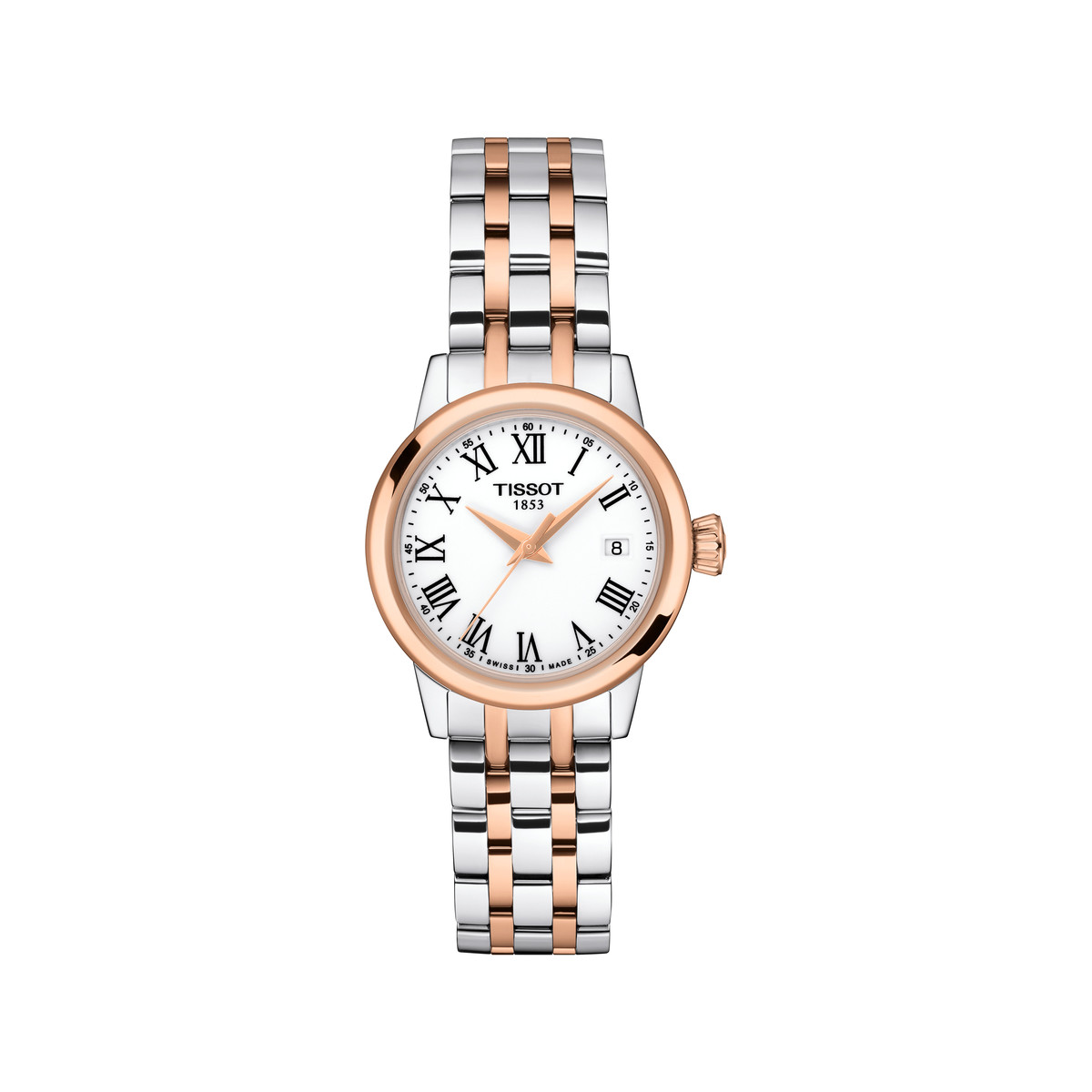 Montre TISSOT T-classic femme bracelet acier inoxydable bicolore rose