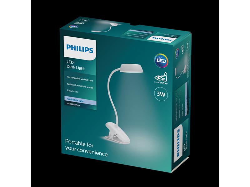 Philips LED Schreibtischleuchte Donutclip, 2.3W, 4000K, USB Schreibtischlampe mit LED-Beleuchtung
