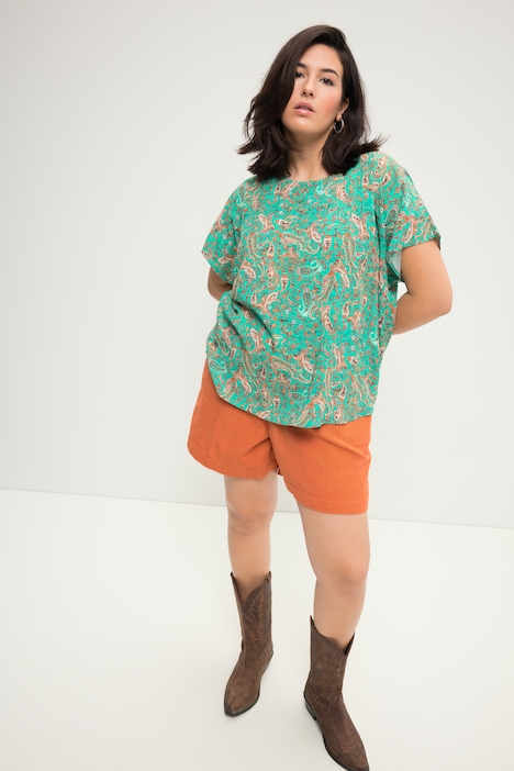 Blusenshirt, oversized, Paisley Print, Rundhals