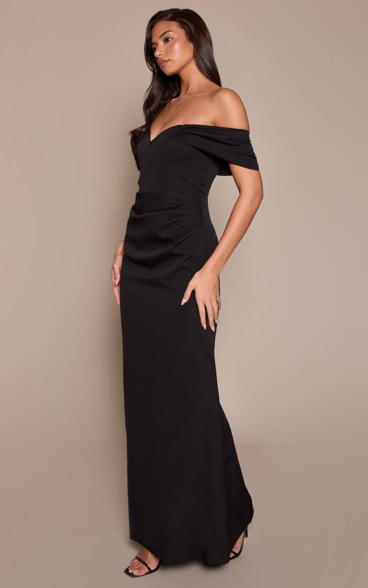 Noir Robe Maxi Bardot Tissée Avec Détail Décolleté En V
