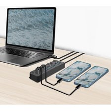 Hub USB 3.2, 7 ports, avec interrupteurs, noir