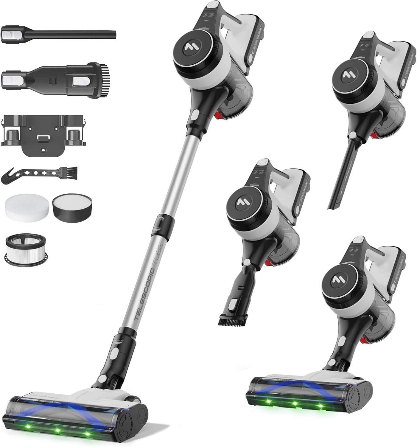 AlloyMove Akku Staubsauger 50000Pa/550W/70Min, 1.5L Staubsauger Kabellos mit Anti-Tangle-Bürste und Wandladestation, 7-Schicht-Filtersystem Super Leise für Tierhaare/Teppiche/Hartböden/Auto A01