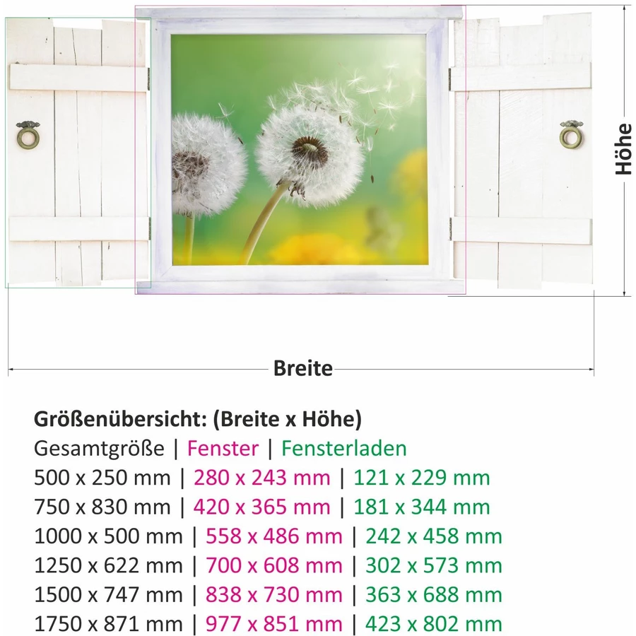 Nikima Wandtattoo 043 Pusteblume im Fenster in 6 vers. Größen bunt