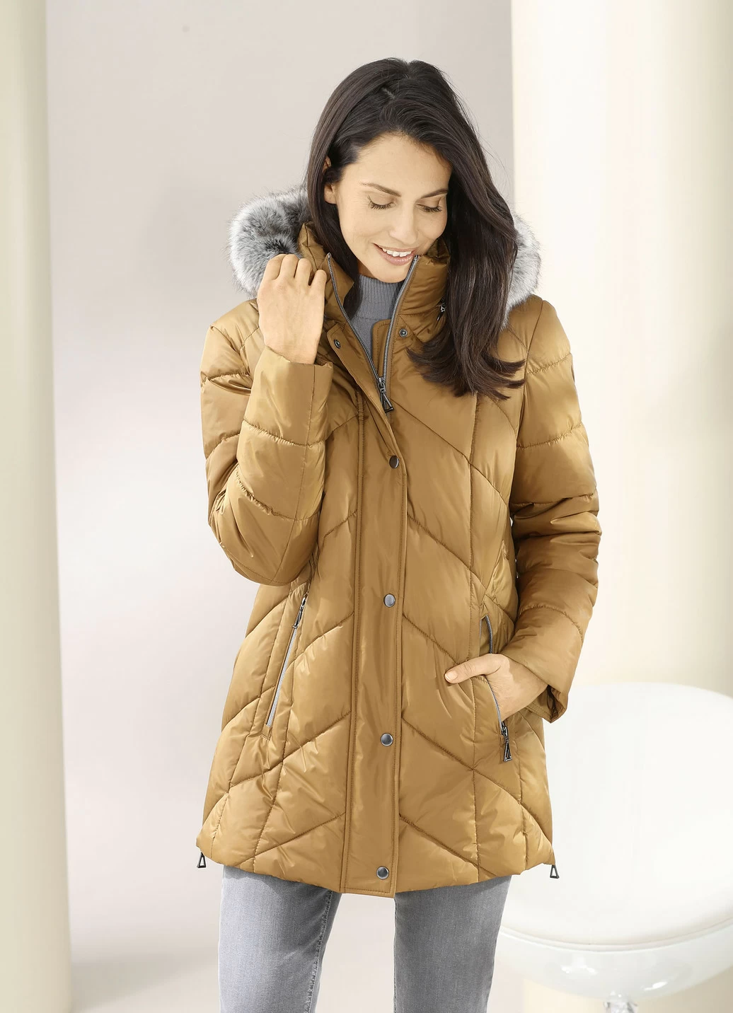 Jacke mit abnehmbarem Kunstpelz-Besatz