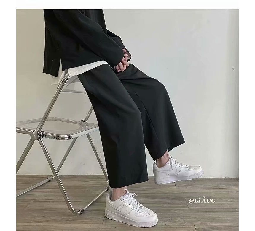 Sinlarity - Mid Rise Plain Crop Broek met Wijde Pijpen