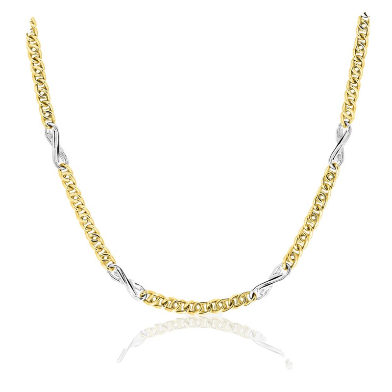 Bracelet Homme 18 cm - Fantaisie - Bicolore - Or 18 Carats - Largeur 3 mm