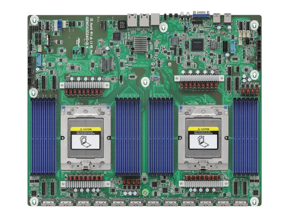[OUTLET] - ASRock Industrial GENOA2D24G-2L  - Bundkort - LGA6096 Socket - 2 CPUer understøttet - USB 3.2 Gen 1 - 2 x Gigabit LAN - onboard grafik (CPU påkrævet)