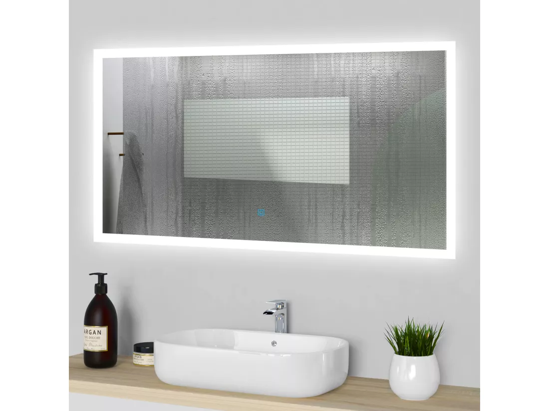 Miroir lumineux 60 x 50cm avec 3 Couleurs + Dimmable + Anti-buée, Mural Miroir salle de bain