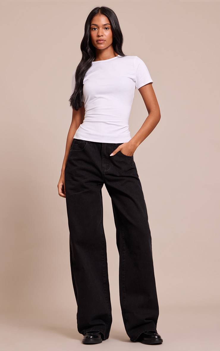 Noir Jean Boyfriend Taille Haute Avec Ceinture Descendante Au Dos