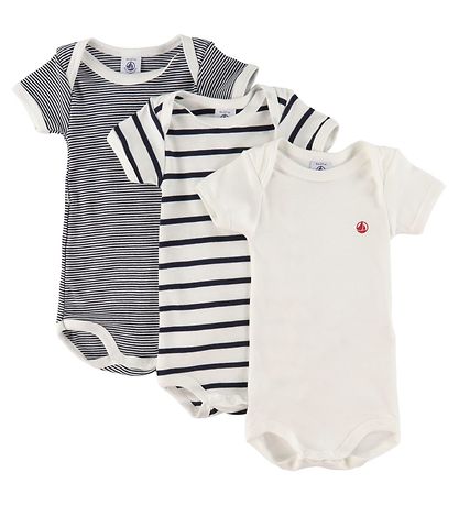 Petit Bateau Bodys k/ä - 3er-Pack - Weiß/Navy Gestreift