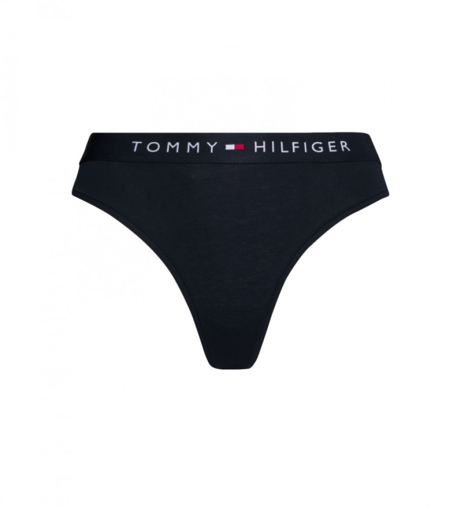Calcinha fio dental Tommy Hilfiger azul marinho com logo.