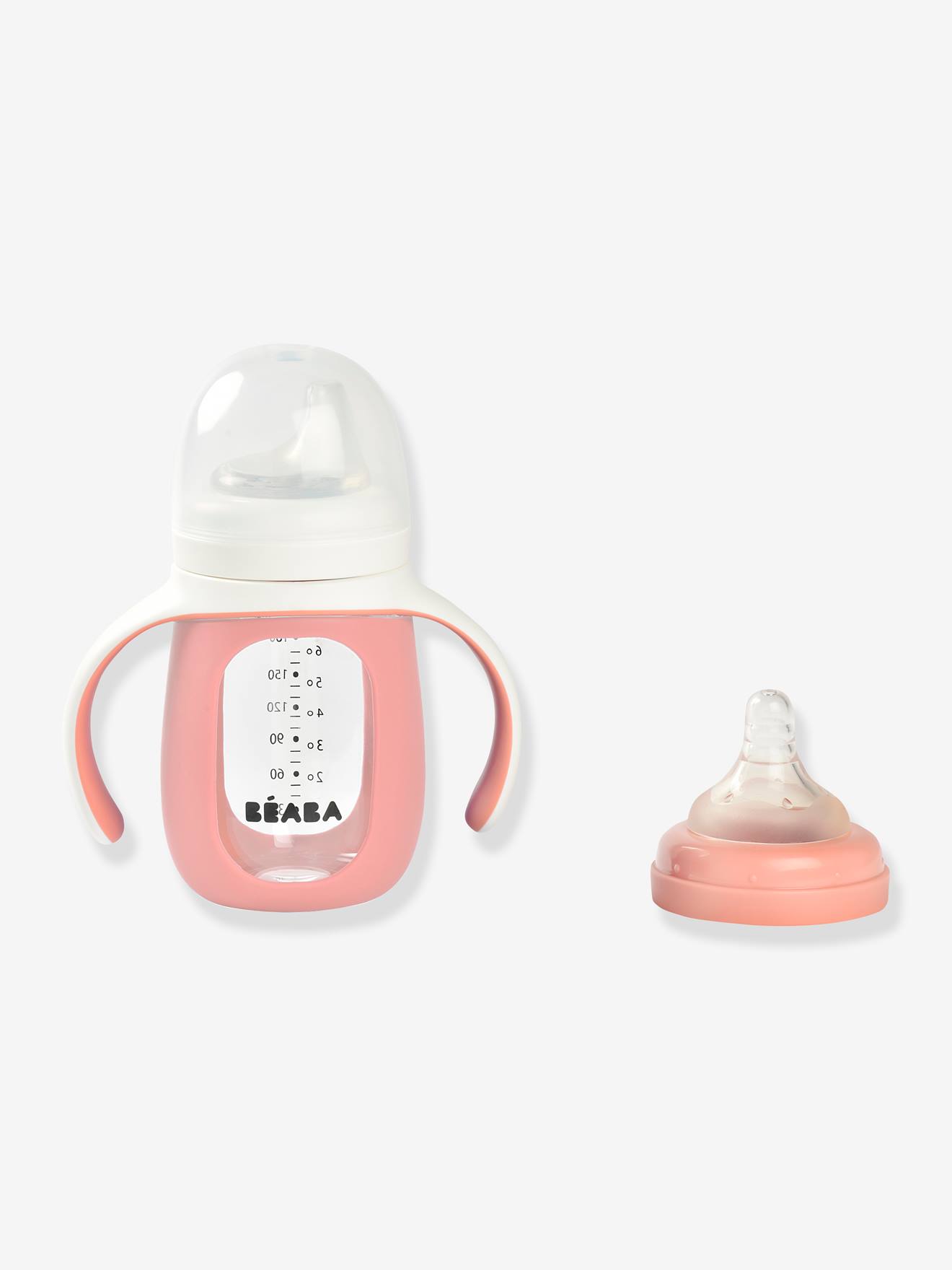 Garrafa/Copo de Vidro 2 em 1 BEABA (210 ml) Rosa