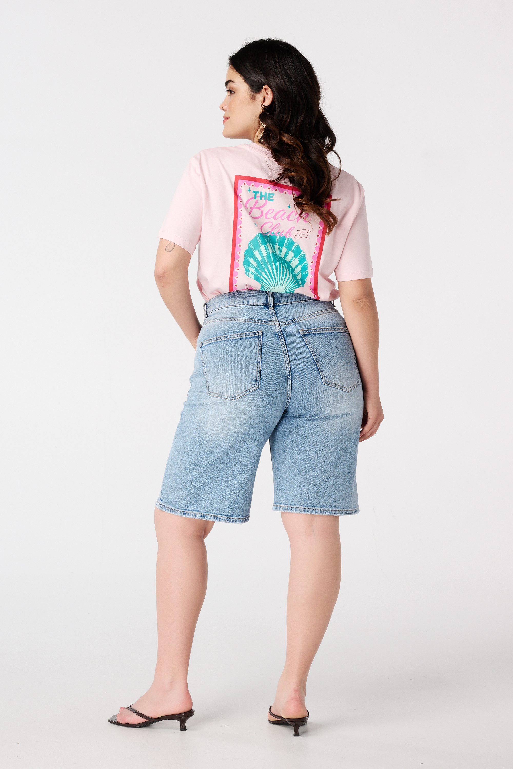 Korte spijkerbroek met stretch Bleached Denim