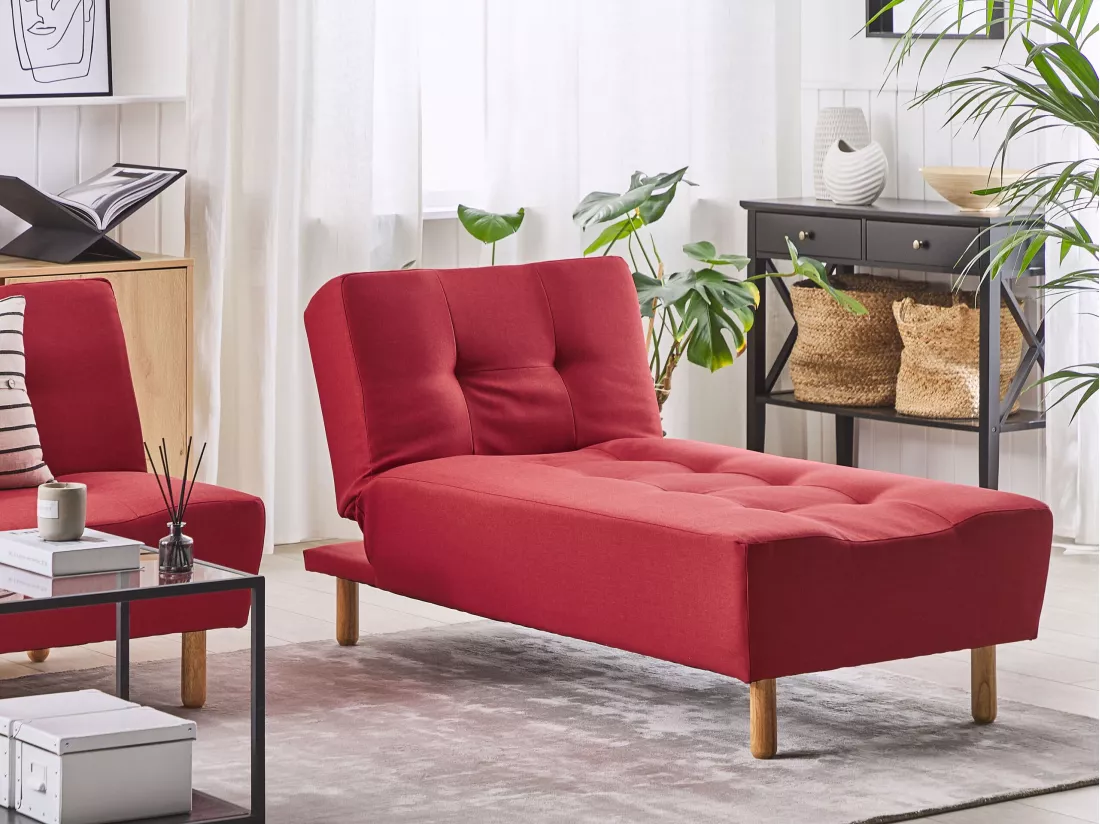 Chaise longue en tissu rouge ALSTEN