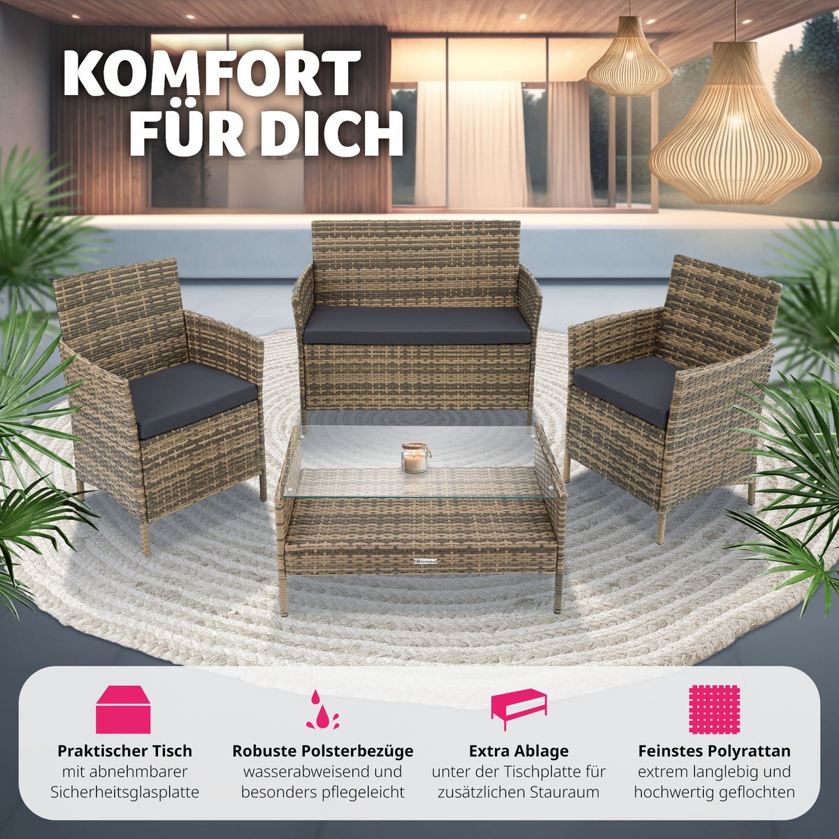 tectake Madeira rotan zitset voor 4 personen, eenvoudige montage