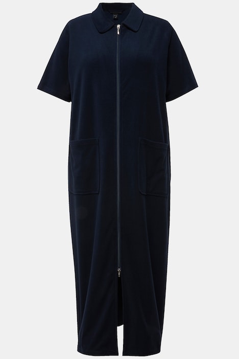 Bademantel, Hemdkragen, 2-Wege-Zipper, Halbarm, Frottee
