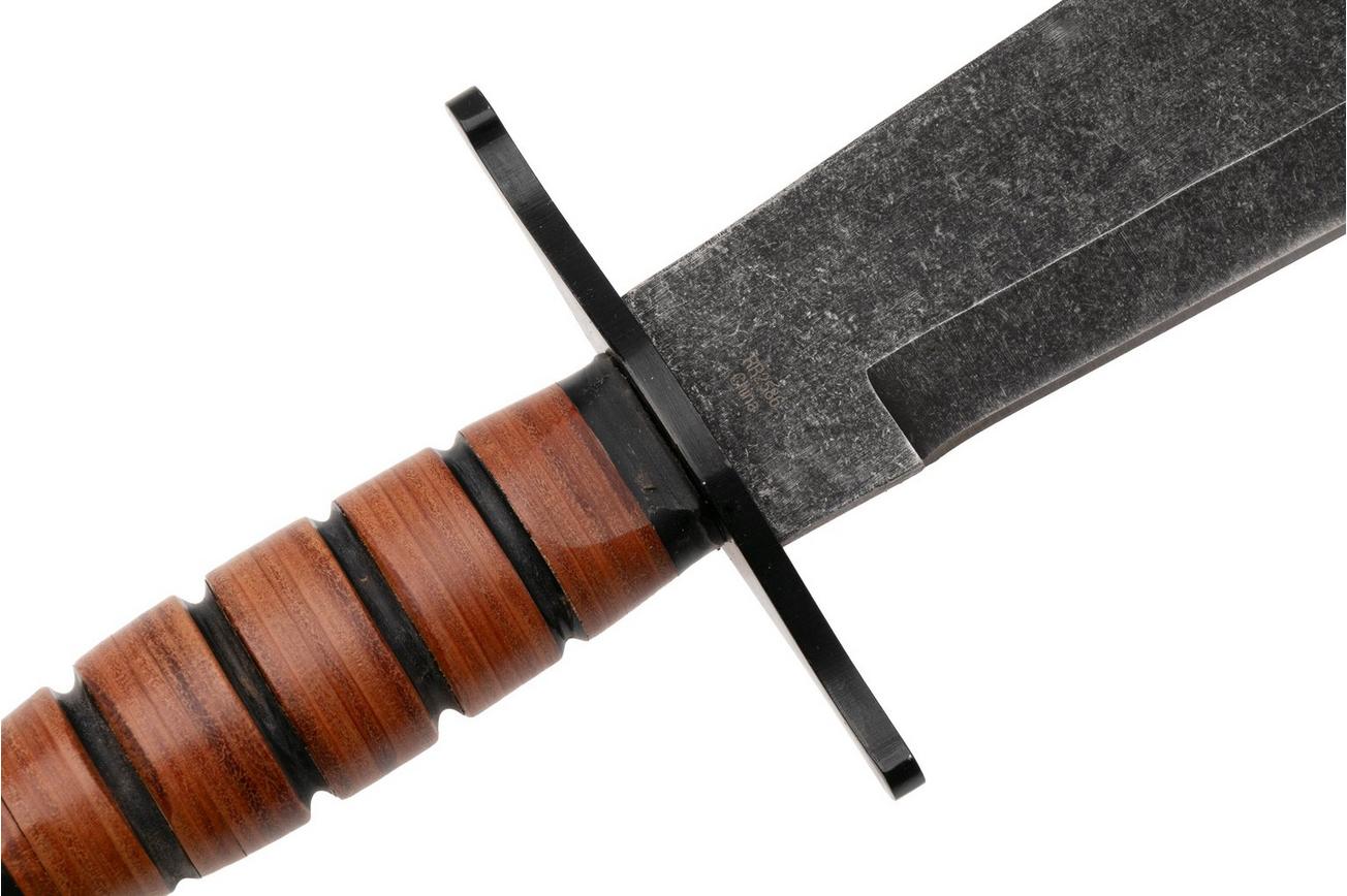 Rough Ryder Combat Bowie RR2586, Blackwashed Stainless, Stacked Leather, vaststaand mes