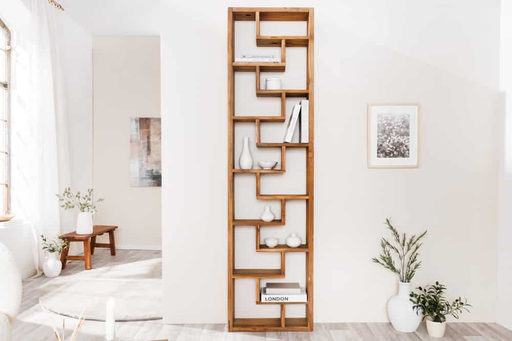 Massives Bücherregal JAVA 200cm natur recyceltes Teakholz Standregal Raumtrenner