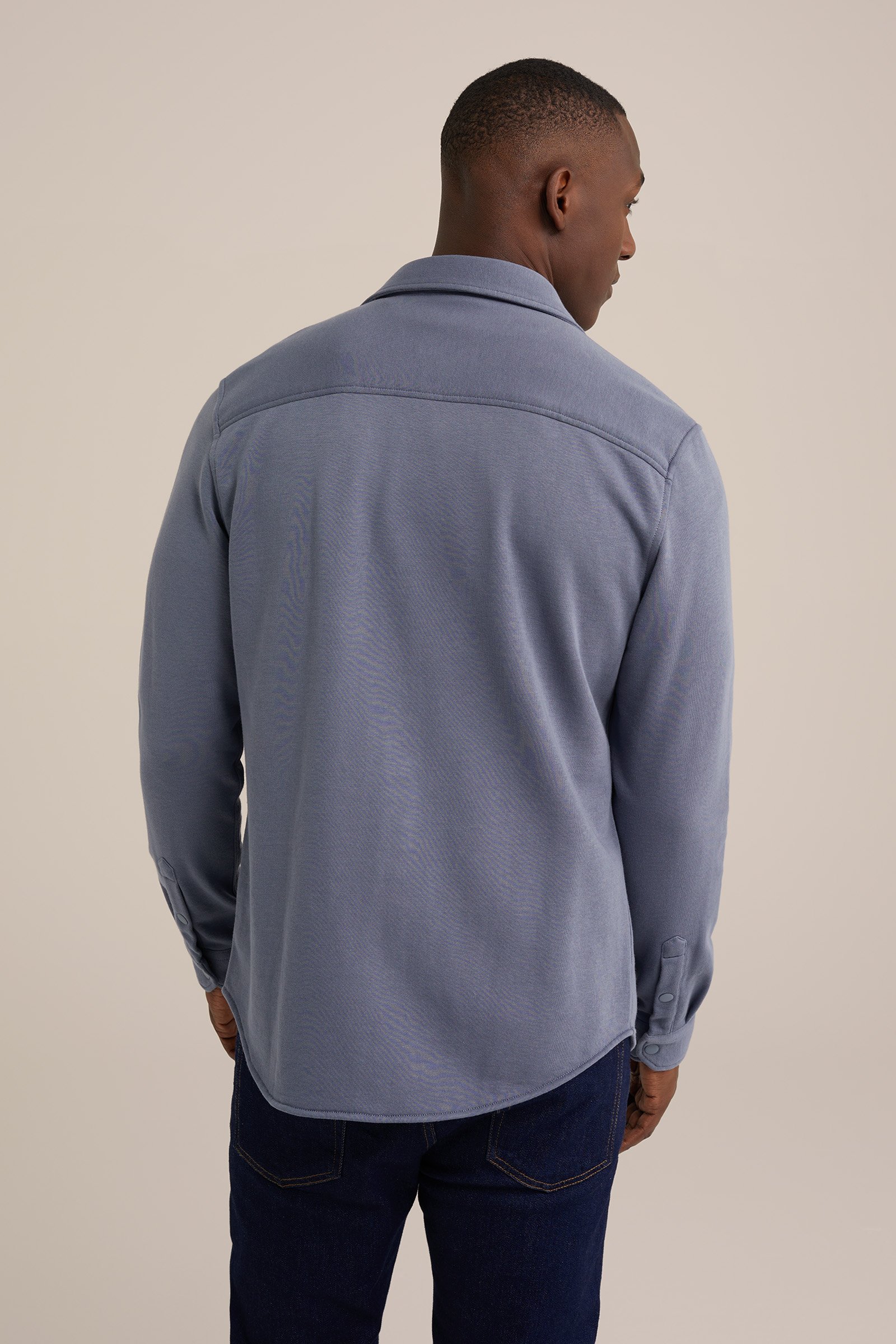 gebreid smart overshirt van katoenmix Fundamentals Grijsblauw
